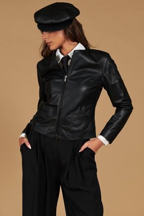 D'Arienzo Giacca in pelle nera nappa effetto liscio DArienzo, Seleziona Taglia XXL, Colore Nero