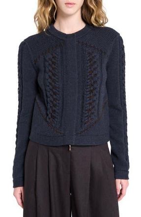 TWP Suede Detail Wool Cable Cardigan in Charcoal at Nordstrom Rack, Size Large