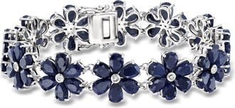 Ross-Simons Sapphire and. Diamond Flower Bracelet in Sterling Silver