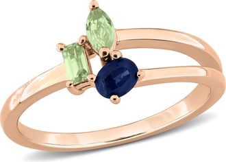 Mimi & Max Multi-Gem Three Stone Split Shank Ring Sterling Silver