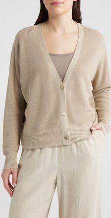 Eileen Fisher V-Neck Organic Linen & Organic Cotton Cardigan in Undyed Natural at Nordstrom, Size X-Small