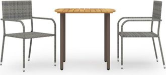 vidaXL Juego De Comedor De Jard&iacute;n 3 Pzas Rat&aacute;n Sint&eacute;tico Gris Vidaxl
