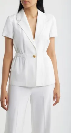 Tahari by ASL Short Sleeve One-Button Jacket in White at Nordstrom, Size 10
