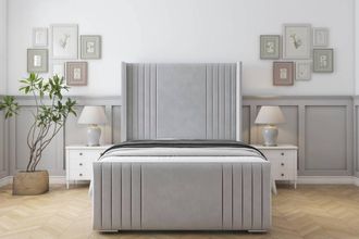 Sloomy Camden Plush Frame-Mattress-50 Upholstered Wingback Headboard in Silver | Size: Single