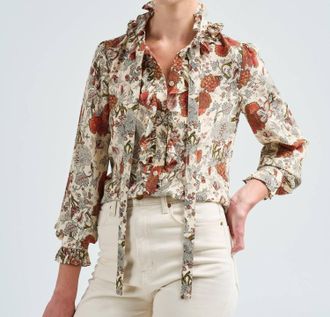 Ulla Johnson Catroux Silk Long Sleeve Button Front Blouse In Winter Garden