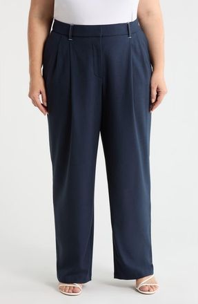 Wit & Wisdom Ultra Skyrise Relaxed Straight Pleated Pants in Navy at Nordstrom, Size 18W