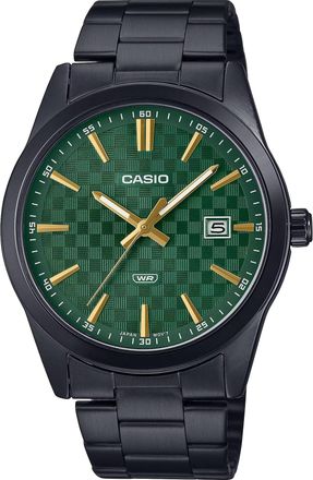 Casio Mens Black Stainless Steel Watch with Green Dial - MTP-VD03B-3AUDF