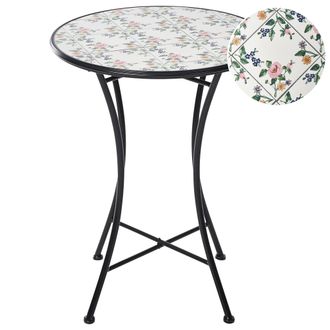 Beliani Mesa De Balc&oacute;n Jard&iacute;n De Metal Estilo Hierro Forjado Con Tablero De Mosaico Cer&aacute;mico Negro Collio