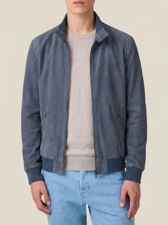 Luca Faloni Steel Blue Leather Classic Bomber Jacket