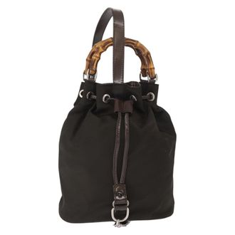 Gucci Vintage Bamboo Sling Backpack Nylon Khaki Nylon Backpack Bag (Pre-Owned)
