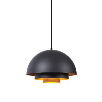 QAZQA Moderno L&aacute;mpara Colgante Moderna Negra Con Interior Dorado - Loes Aluminio Redonda Adecuado Para Led Max. 1 X 15 Watt - Qazqa
