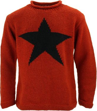 Loud Elephant Chunky Wool Knit Star Jumper - Burnt Orange & Black (XX-Large)