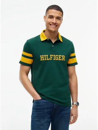 Tommy Hilfiger Mens Regular Fit Varsity Stripe Logo Polo - Ornamental Green - XXL