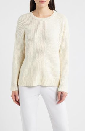 Eileen Fisher Crewneck Rib Organic Cotton Blend Sweater in Ecru at Nordstrom, Size X-Large