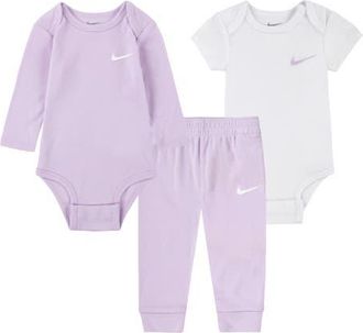 Nike Solid 3-Piece Bodysuits & Joggers Set in Doll at Nordstrom, Size 12M