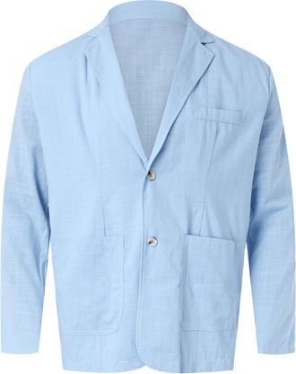 Generic Mens Linen Blazer Business Office Turn-Down Collar Solid Color Jacket Loose Simple Versatile Suit Casual Sport Coat with Double Pockets u10 Blue