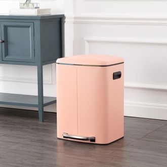 Happimess Marco Rectangular 10.6-Gallon Double Bucket Trash Can with Soft-Close Lid, Flamingo Pink