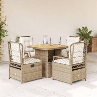 vidaXL Set Comedor De Jard&iacute;n 5 Pzas Con Cojines Rat&aacute;n Sint&eacute;tico Beige Vidaxl