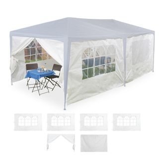 Relaxdays Laterales Carpa 3x6m, Set De 6, 2x3m, Impermeables, Ventanas Y Puerta, Paredes P&eacute;rgola Cierre Contacto, Blanco - Relaxdays