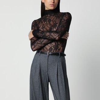 Andamane Body dolcevita nero in pizzo semitrasparente