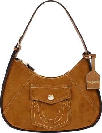 True Religion Suede PU Logo Pocket Hobo Bag - Cognac