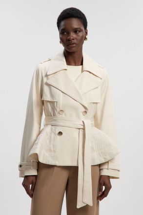 Karen Millen Womens Quilted Padded Peplum Short Trench Coat - White Nylon - Size 14 UK