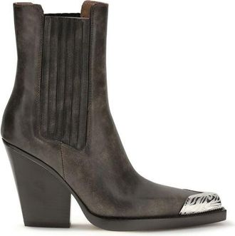 PARIS TEXAS Womens Silver Toe Leather Ankle Boots - Dark Grey - Size EU 41