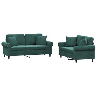 vidaXL Juego De Sof&aacute;s Con Cojines 2 Piezas Terciopelo Verde Oscuro