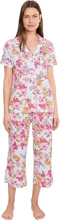 Karen Neuburger Short Sleeve Notch Top Capri Pajama Set Womens Pajama Sets Floral : MD (Womens 10-12), Cotton/Polyester
