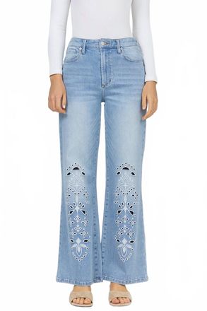 Dear John Denim Fiona Embroidered Wide Leg Jeans In Crystal Chalk Embroidery