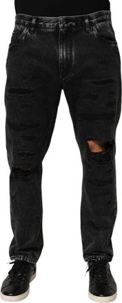 Dolce & Gabbana Black Washed Ripped Loose Cotton Denim Mens Jeans