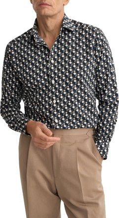Eton Slim Fit Diamond Geometric Print Dress Shirt in Navy at Nordstrom, Size 16.5