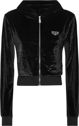Philipp Plein Hoodie Sweatjacket Crystal Signature - Dames - Vesten met rits - Zwart - L - Polyester - Hoodies & sweatvesten