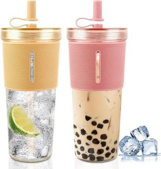 OEM Vasos De Pl&aacute;stico De Doble Pared Con Aislamiento T&eacute;rmico, Reutilizables, Para Batidos, T&eacute; De Burbujas, Caf&eacute; Helado, 2 Unidades