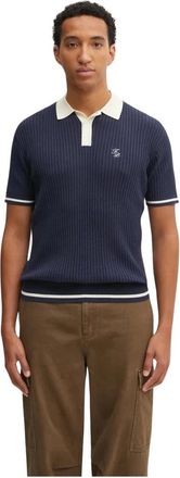 Filling Pieces Fijngebreide Polo - Heren - Polos - Blauw - XL - Katoen - Tops