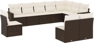 vidaXL Set De Sof&aacute;s De Jard&iacute;n 10 Pzas Y Cojines Rat&aacute;n Sint&eacute;tico Marr&oacute;n Vidaxl