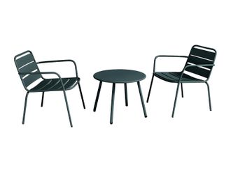 Vente-Unique Salotto da giardino in metallo - 2 poltroncine basse impilabili e un tavolino - Verde abete - MIRMANDE di MYLIA