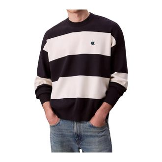 Calvin Klein Round-neck Knitwear, male, White, M, Striped Jumper with Monogram Logo