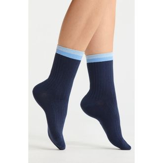 Nordstrom Tipped Wide Rib Dress Socks in Navy Peacoat at Nordstrom, Size 9