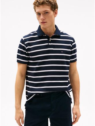 Tommy Hilfiger Mens Regular Fit Stripe Wicking Polo - Navy - XXL