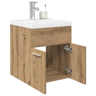 Berkfield Home Sink Cabinet with Built-in Basin & Faucet Artisan Oak in Brown