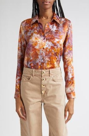 L'agence Tyler Leaf Print Silk Button-Up Shirt in Mauve Multi Autumn Leaves at Nordstrom Rack, Size X-Large