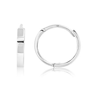 MAX + STONE Solid 14k Yellow or White Gold Huggie Domed or Flat Style Small Hoop Earrings
