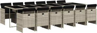 vidaXL Set Comedor Jard&iacute;n Y Cojines 13 Pzas Rat&aacute;n Sint&eacute;tico Gris Claro Vidaxl
