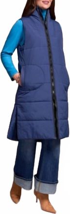 Tribal Denver Long Quilted Vest In Blue