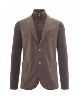 Eleventy Moro Sovrapposto Ribbed Knit Sleeves Two-Button Wool Blazer