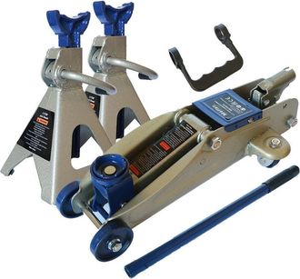 Trade Shop Trade Shop - Kit Coppia Cavalletti + Crick Cric 2.5 Tonnellate Sollevatore Idraulico 2.5 Ton