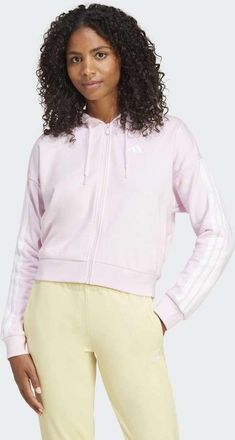adidas adidas Performance - Essentials - Felpa rosa e bianca in French Terry con cappuccio, zip e 3 strisce
