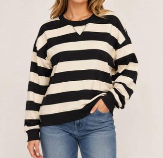 Hem & Thread Oversized Rugby Stripe Sweatshirt In Black