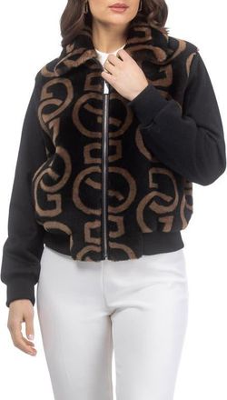 Gorski G Printed Merino Genuine Shearling Bomber Jacket Crafted with Loro Piana Wool Trim in Black/chestnut at Nordstrom, Size X-Small
